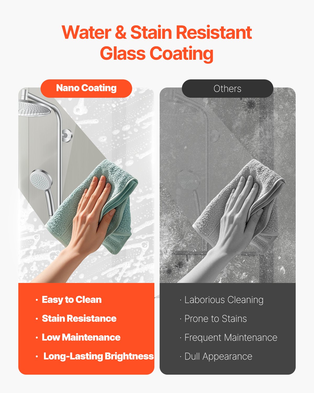 VEVOR Bathtub Shower Door (1422-1524 x 1524 mm / W x H) Semi-frameless sliding door for bathtubs, semi-frameless bypass tub door with 1/4 inch shatterproof tempered glass and stainless steel handle