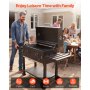 VEVOR Parilla de Carbón con Ruedas 0,5 m², Barbacoa con 2 Bandejas de Carbón Elevables, Mesas Laterales, Bandeja para Cenizas, Asador Transportable de Acero con Recubrimiento en Polvo para Jardín