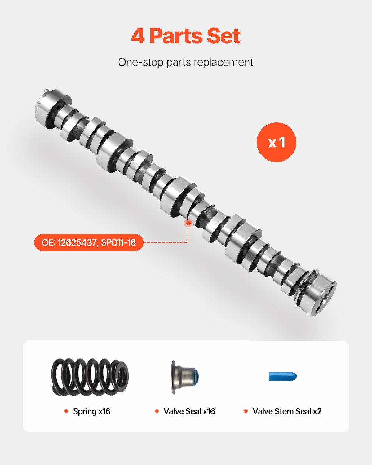 VEVOR LS Truck Cam Kit, Cast Iron Cam Replacement Kit with Springs & Valve Seals, Compatible with 1999-2013 GM Gen3/4 Norris Trucks, Fits 4.8L, 5.3L, 6.0L, 6.2L LS Engines, OE 12625437 SP011-16