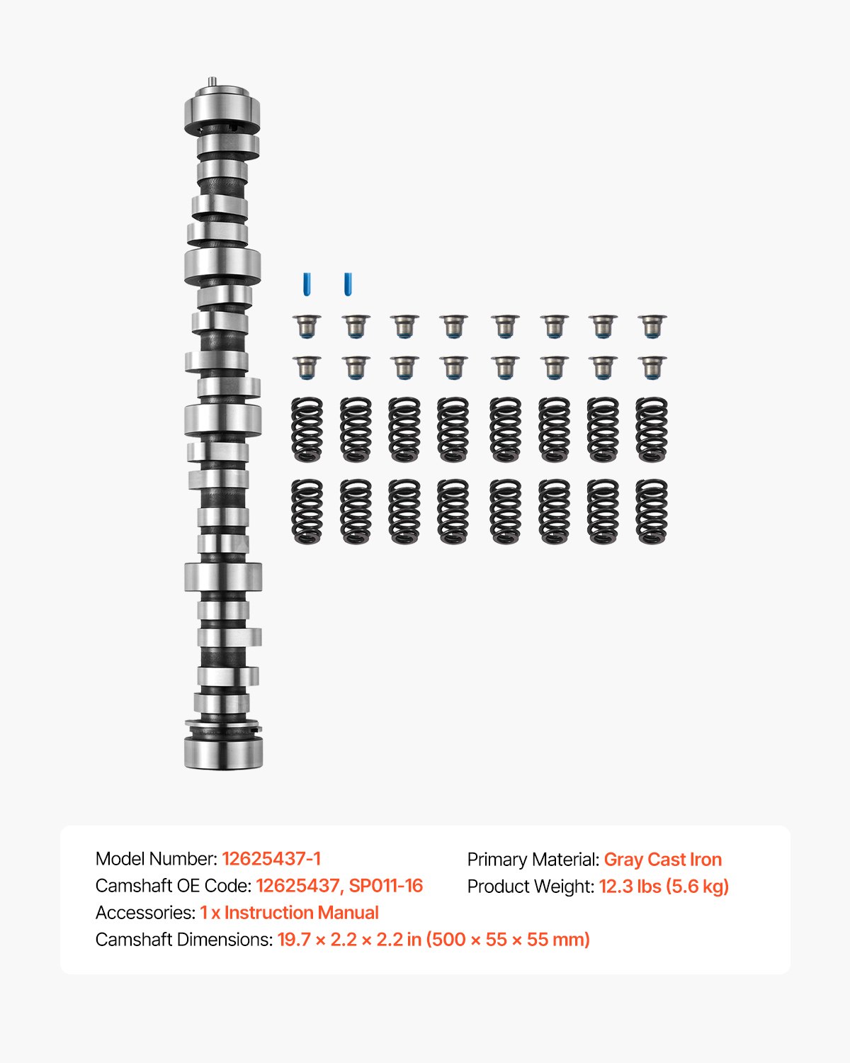 VEVOR LS Truck Cam Kit, Cast Iron Cam Replacement Kit with Springs & Valve Seals, Compatible with 1999-2013 GM Gen3/4 Norris Trucks, Fits 4.8L, 5.3L, 6.0L, 6.2L LS Engines, OE 12625437 SP011-16