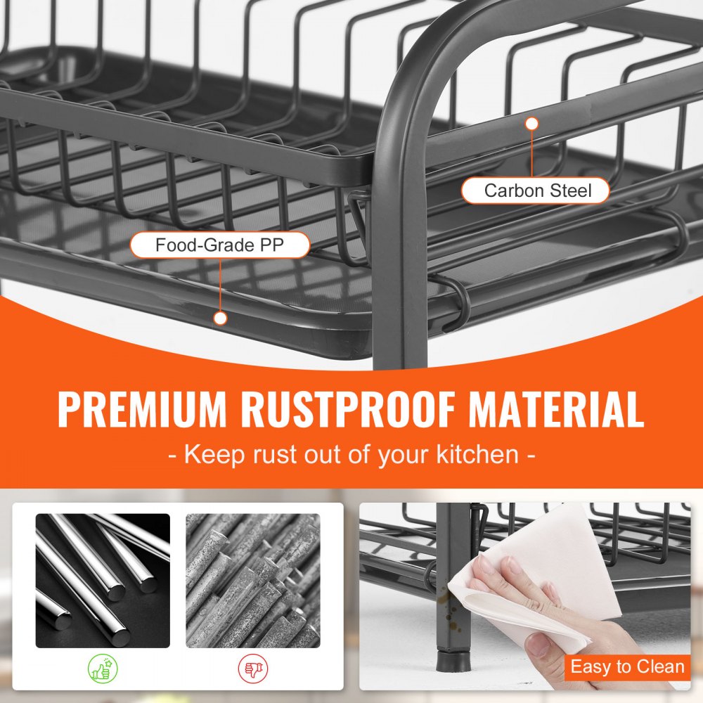 VEVOR Escurreplatos sobre Fregadero de 2 Niveles Escurridor de Platos de Acero al Carbono y PP Estante de Secado de Platos 54,5 x 25 x 39,6 cm con 2 Bandejas para Tazas Cubiertos Utensilios de Cocina
