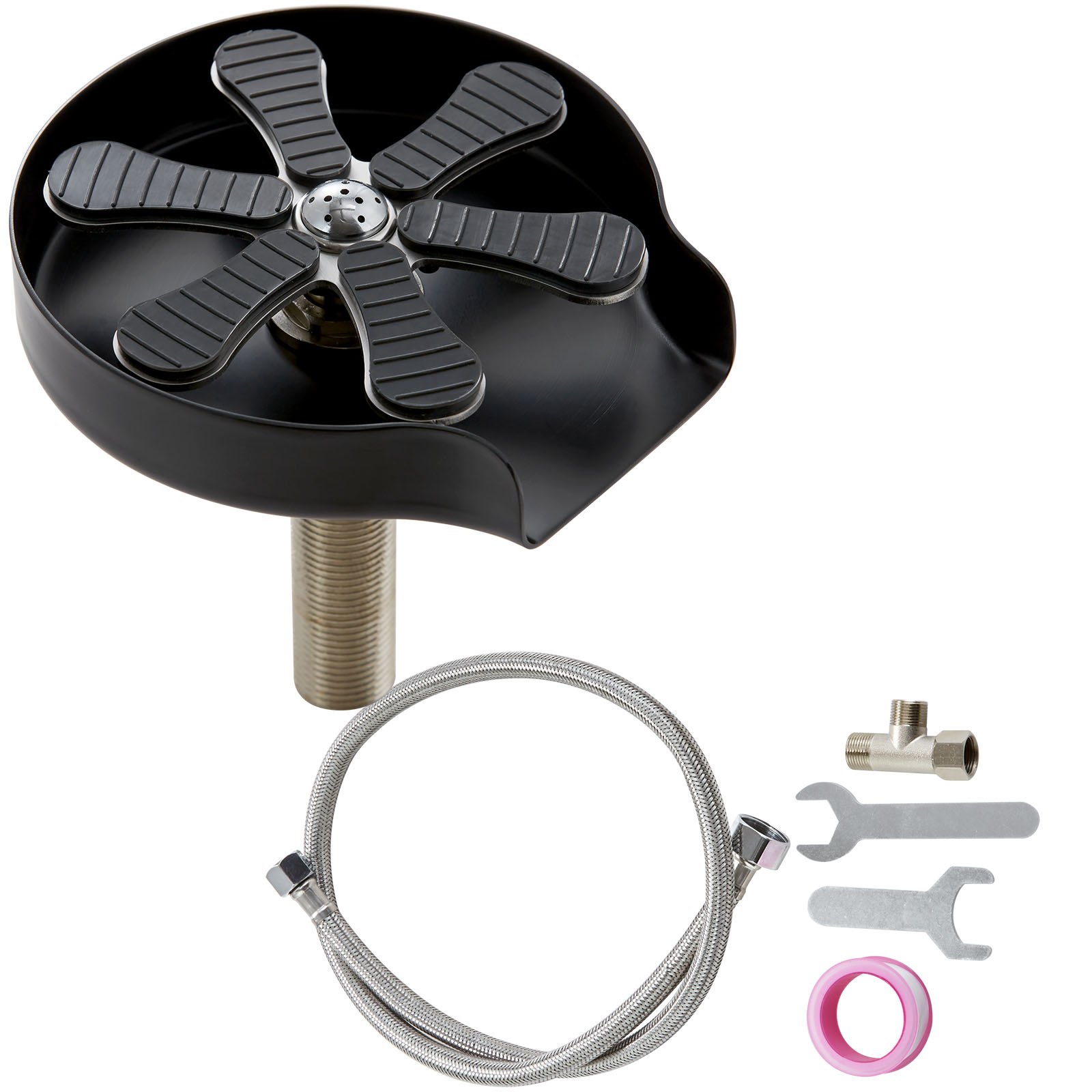 VEVOR Enjuagadora de vidrio automática 121x127,6mm Enjuagadora de vidrio para fregadero de cocina de acero inoxidable 304 con 10 chorros de agua Lavadora de vidrio con rotación de 360° Enjuague rápido