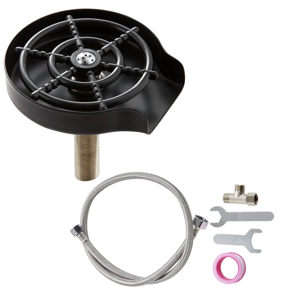 VEVOR Enjuagadora de Vidrio Automática 12x13 cm Enjuagadora de Vidrio para Fregadero de Cocina en Acero Inoxidable 304 Portavasos ABS con 10 Chorros de Agua Lavavasos de Rotación 360° Enjuague Rápido