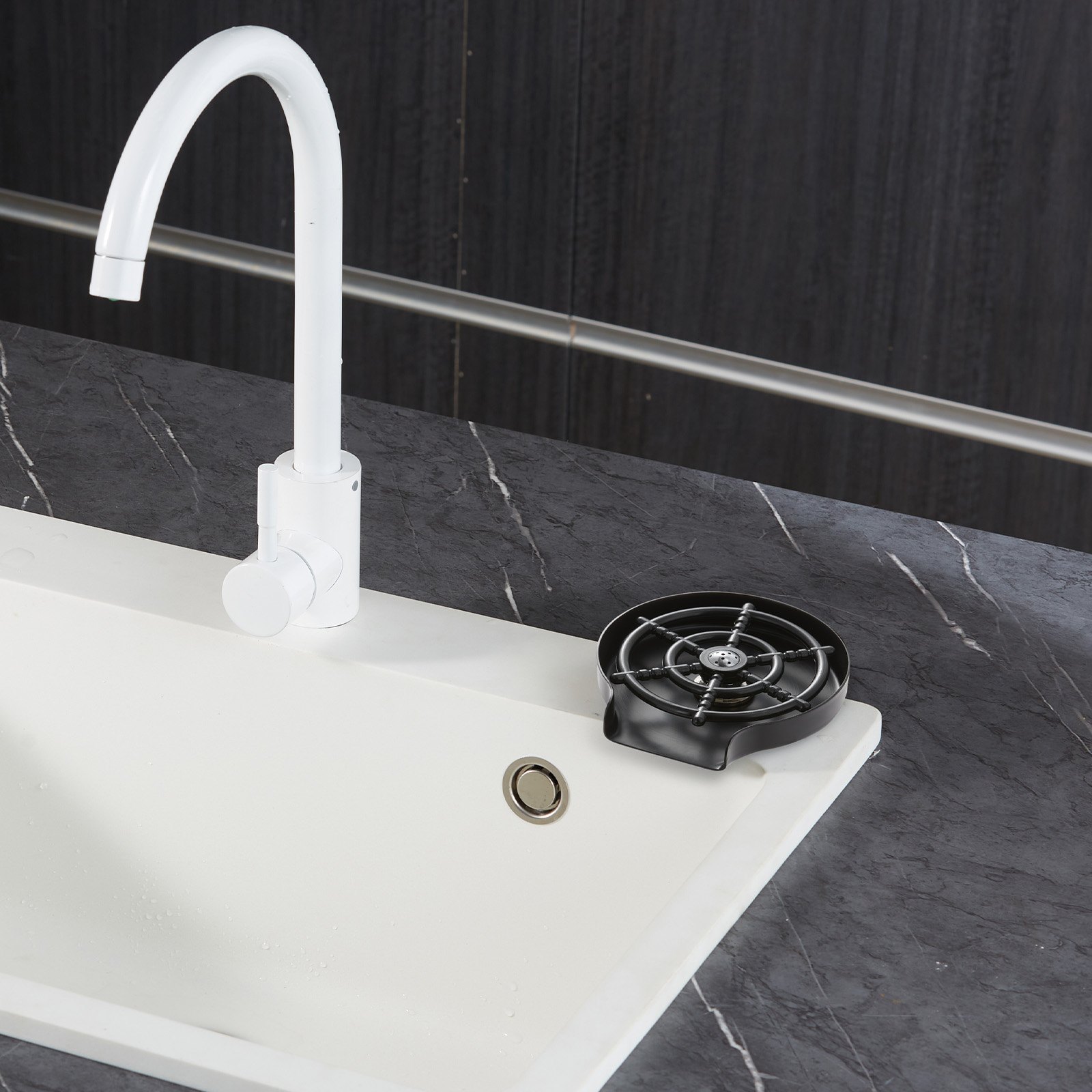 VEVOR Enjuagadora de Vidrio Automática 12x13 cm Enjuagadora de Vidrio para Fregadero de Cocina en Acero Inoxidable 304 Portavasos ABS con 10 Chorros de Agua Lavavasos de Rotación 360° Enjuague Rápido