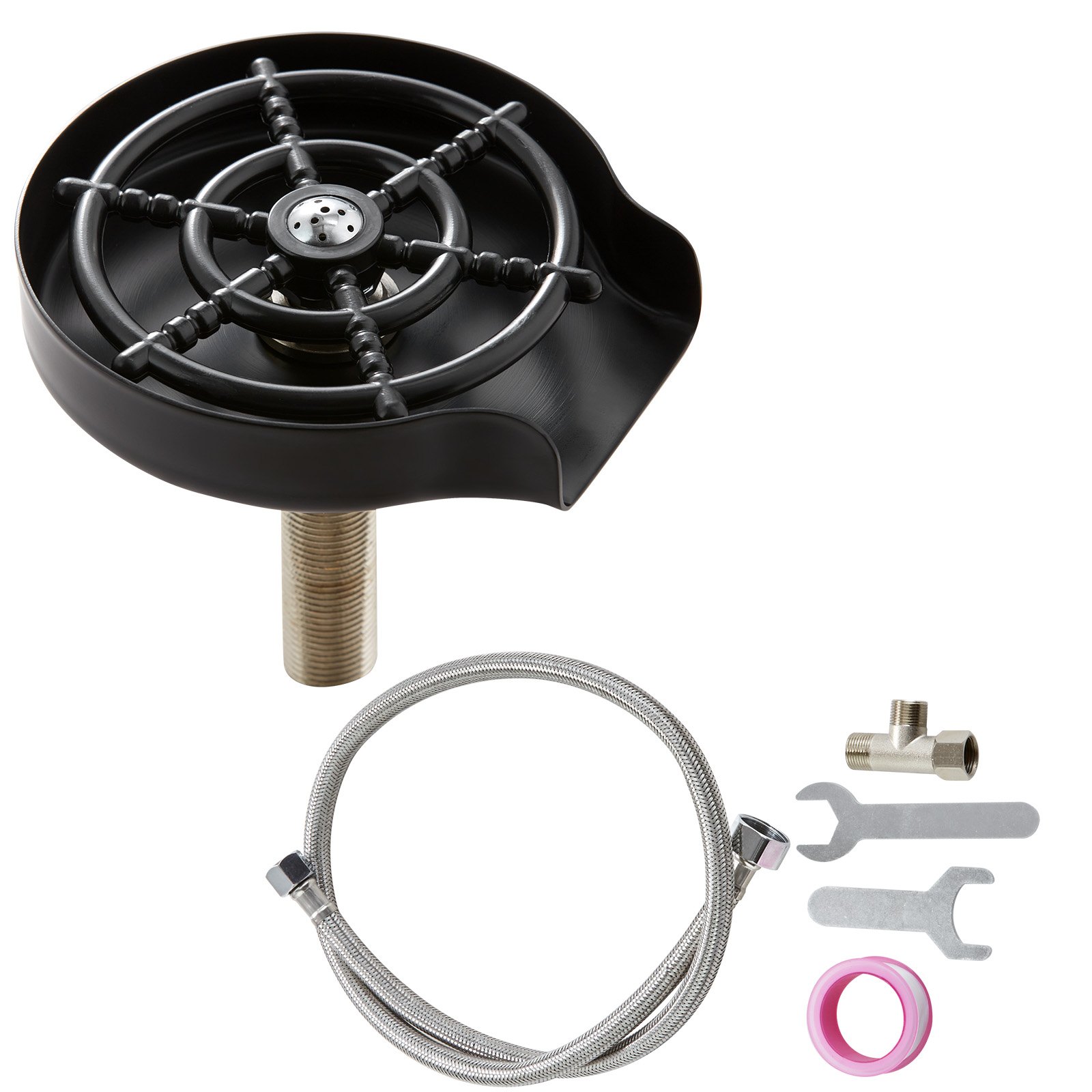 VEVOR Enjuagadora de Vidrio Automática 12x13 cm Enjuagadora de Vidrio para Fregadero de Cocina en Acero Inoxidable 304 Portavasos ABS con 10 Chorros de Agua Lavavasos de Rotación 360° Enjuague Rápido