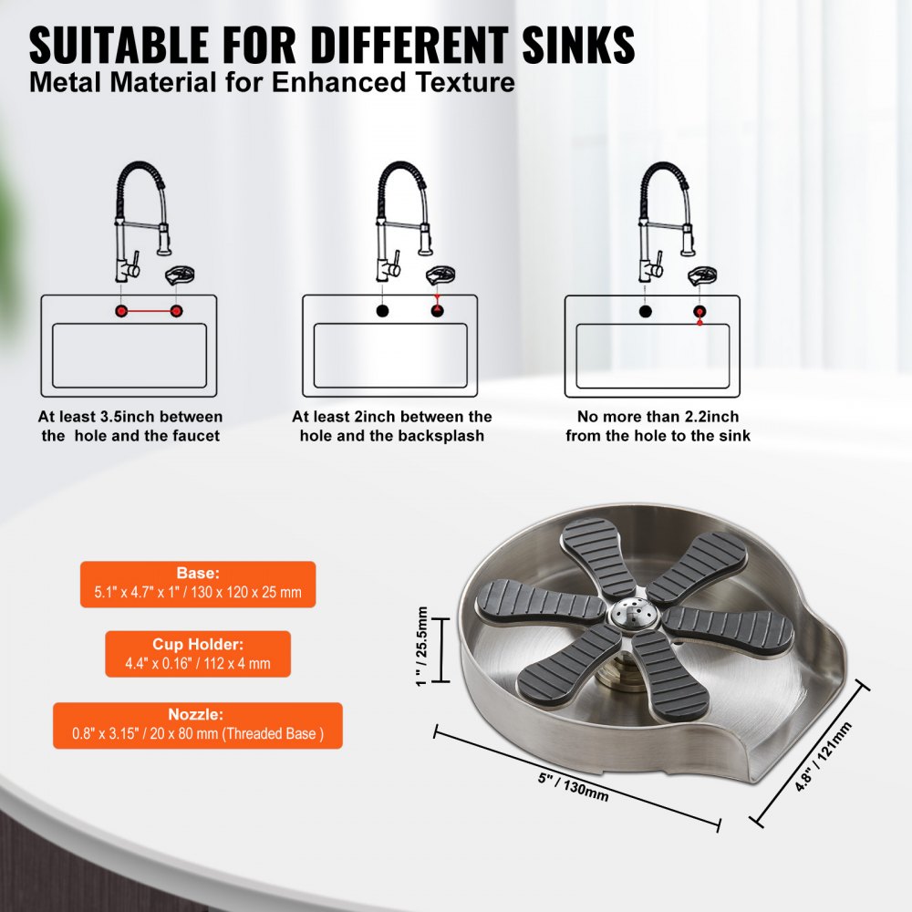 VEVOR Enjuagadora de Vidrio Automática Enjuagadora de Vidrio para Fregadero de Cocina Almohadilla de Silicona de Acero Inoxidable 304 con 10 Chorros de Agua Lavadora de Vidrio con Rotación de 360°