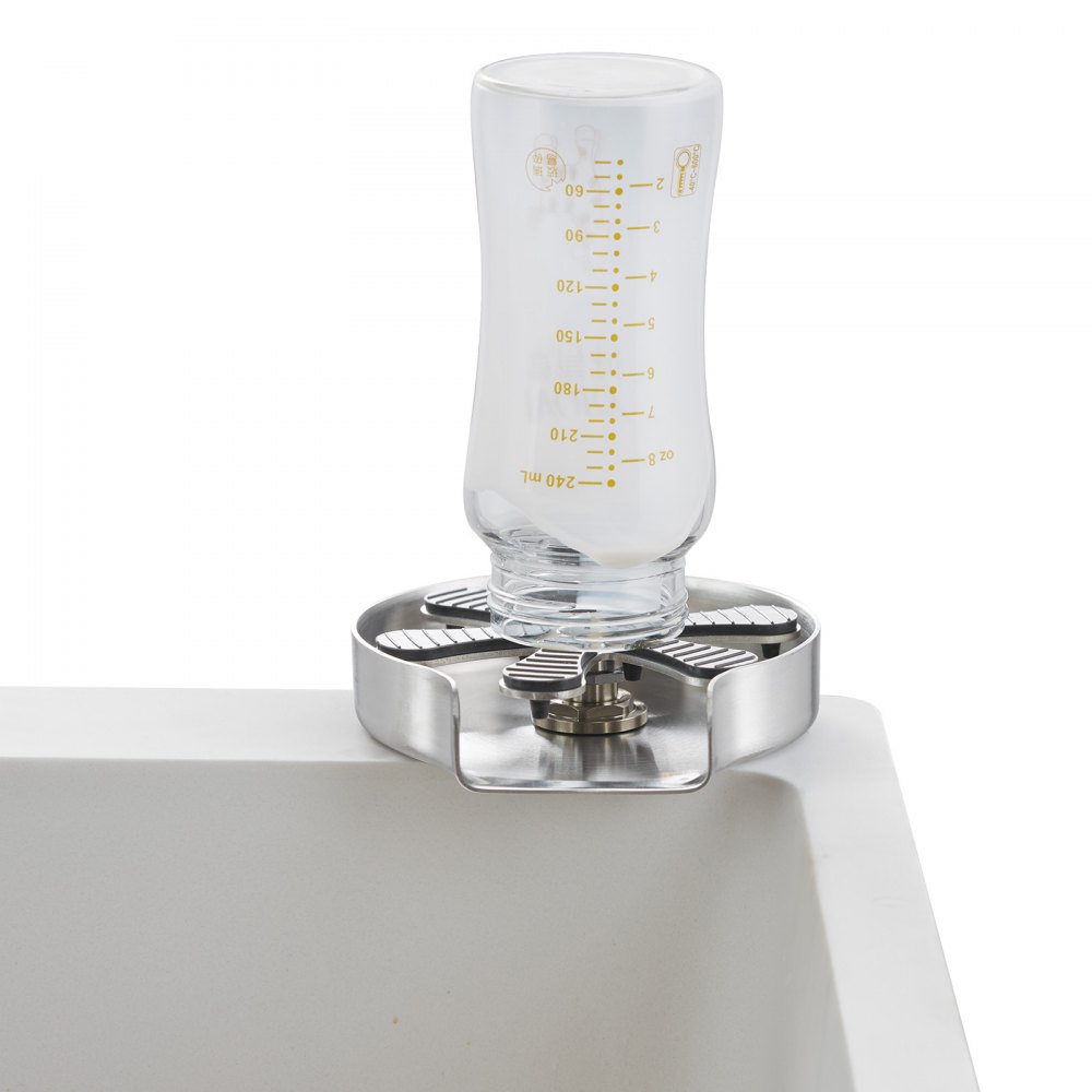 VEVOR Enjuagadora de Vidrio Automática Enjuagadora de Vidrio para Fregadero de Cocina Almohadilla de Silicona de Acero Inoxidable 304 con 10 Chorros de Agua Lavadora de Vidrio con Rotación de 360°