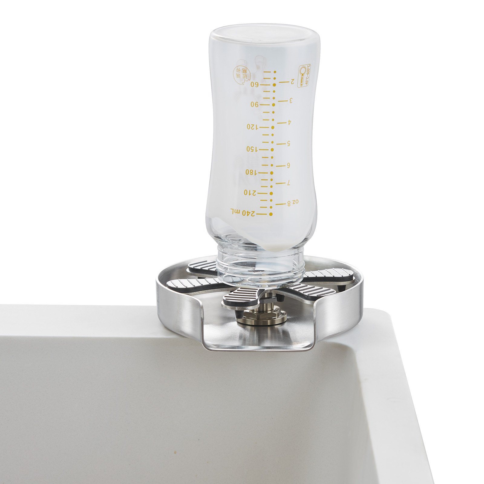 VEVOR Enjuagadora de Vidrio Automática Enjuagadora de Vidrio para Fregadero de Cocina Almohadilla de Silicona de Acero Inoxidable 304 con 10 Chorros de Agua Lavadora de Vidrio con Rotación de 360°