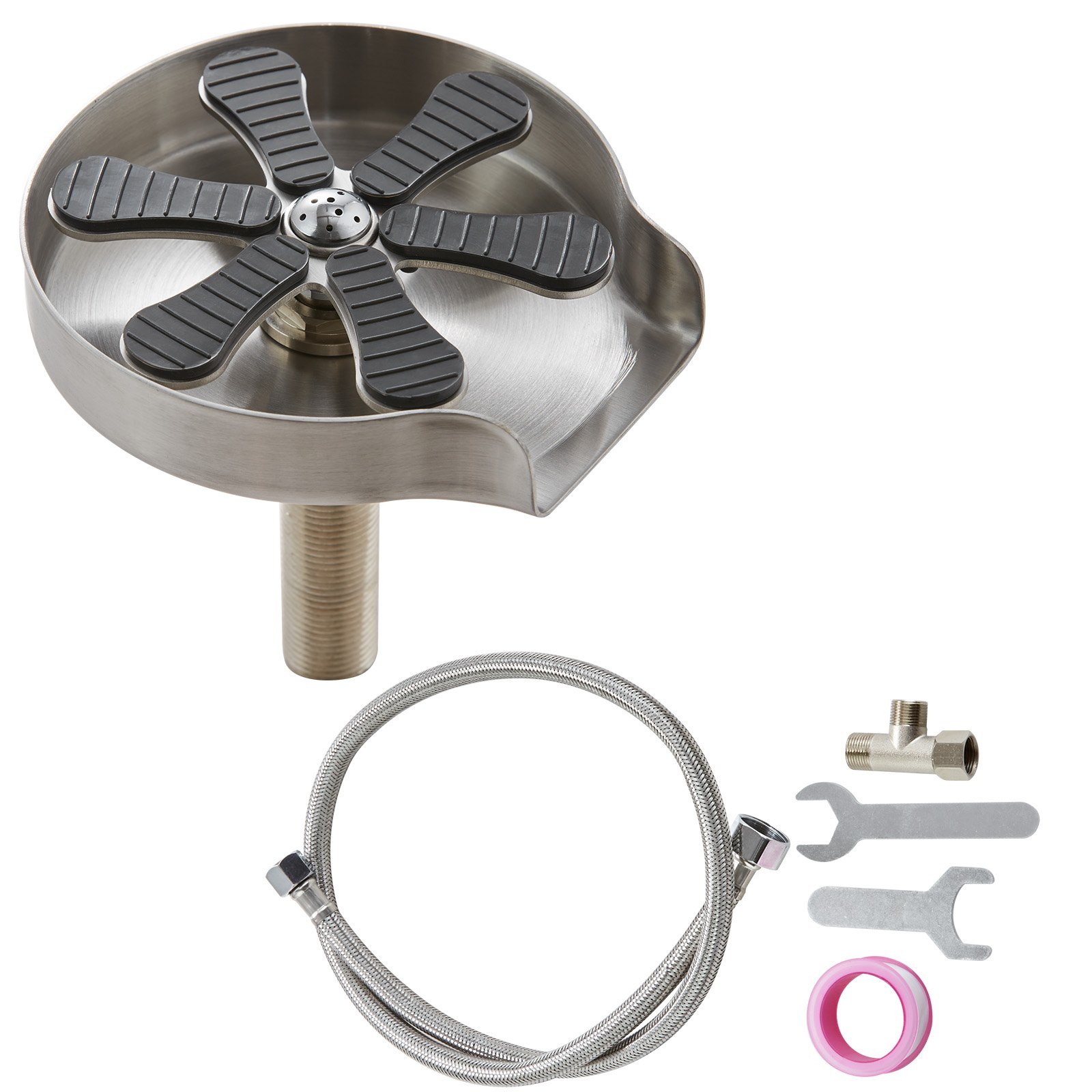 VEVOR Enjuagadora de Vidrio Automática Enjuagadora de Vidrio para Fregadero de Cocina Almohadilla de Silicona de Acero Inoxidable 304 con 10 Chorros de Agua Lavadora de Vidrio con Rotación de 360°