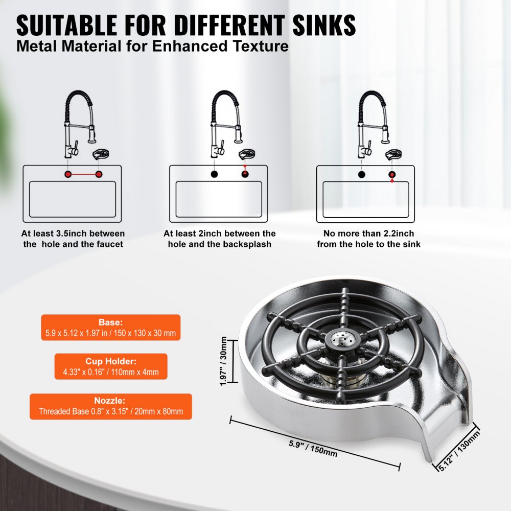 VEVOR Enjuagador de Vidrio Automático Enjuagador de Vidrio para Fregadero de Cocina ABS con 10 Chorros de Agua Rotación de 360° Taza Lavadora de Vidrio Biberón Enjuague Rápido y Efectivo para Bar