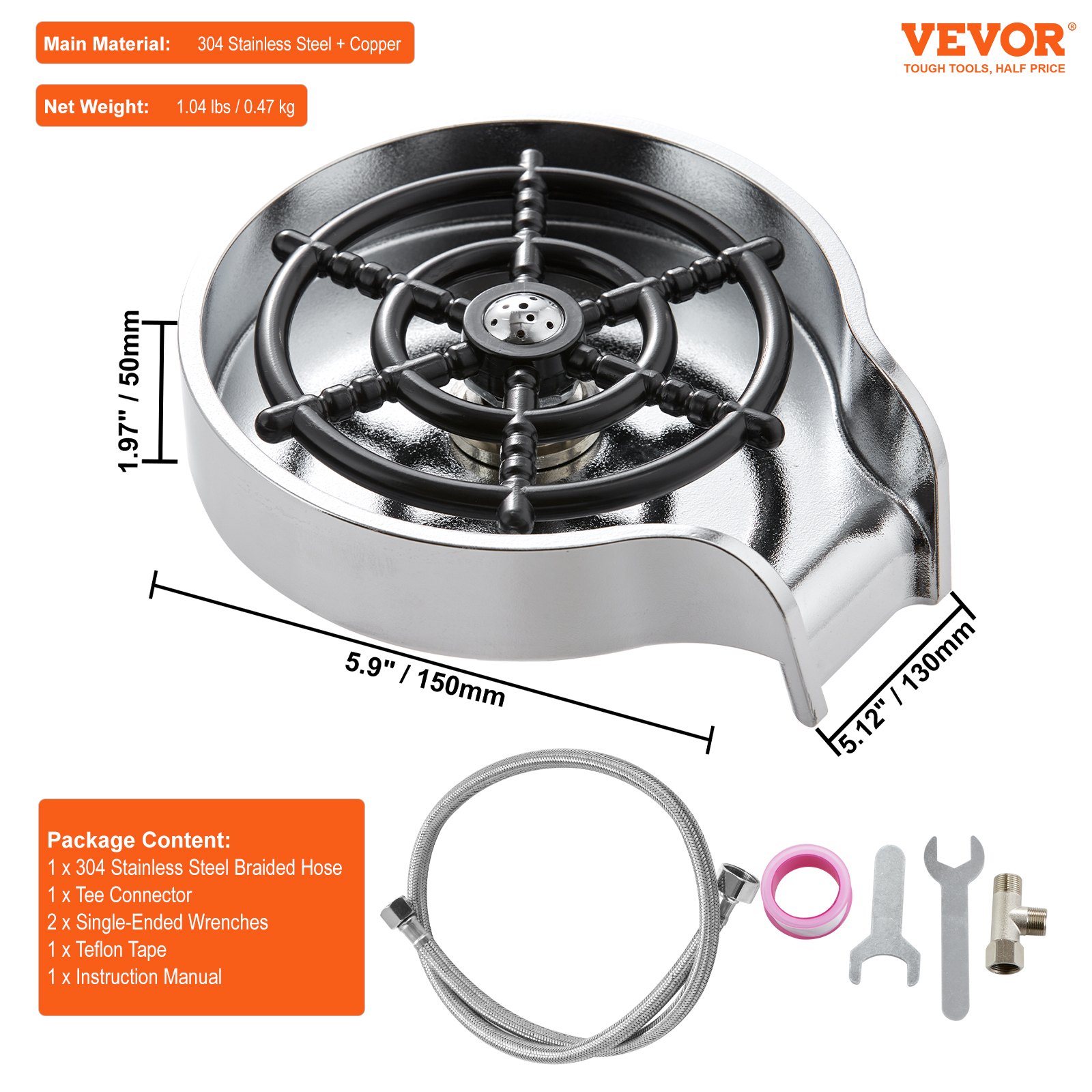 VEVOR Enjuagador de Vidrio Automático Enjuagador de Vidrio para Fregadero de Cocina ABS con 10 Chorros de Agua Rotación de 360° Taza Lavadora de Vidrio Biberón Enjuague Rápido y Efectivo para Bar