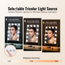 VEVOR Espejo de Maquillaje Cuadrado con Luces Aumento de 5X 364 x 84 x 475 mm