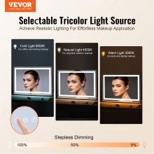 VEVOR Espejo de Maquillaje Iluminado de 3 Colores Puerto USB 800 x 120 x 572 mm