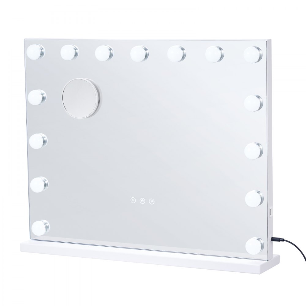 VEVOR Espejo de Tocador Hollywood con Luces, 15 Bombillas Regulables y 3 Modos de Iluminación de Color, Aumento Desmontable de 5X, Puerto USB, Control Táctil Inteligente, en Pared, 580 x 120 x 482 mm