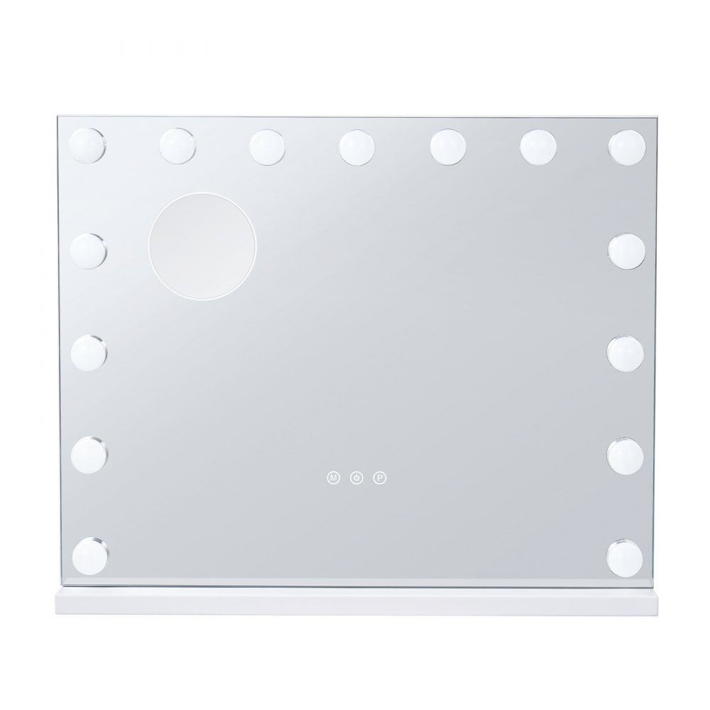 VEVOR Espejo de Tocador Hollywood con Luces, 15 Bombillas Regulables y 3 Modos de Iluminación de Color, Aumento Desmontable de 5X, Puerto USB, Control Táctil Inteligente, en Pared, 580 x 120 x 482 mm