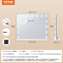 VEVOR Espejo de Tocador Hollywood Pared con Luces Puerto USB 580 x 120 x 482 mm