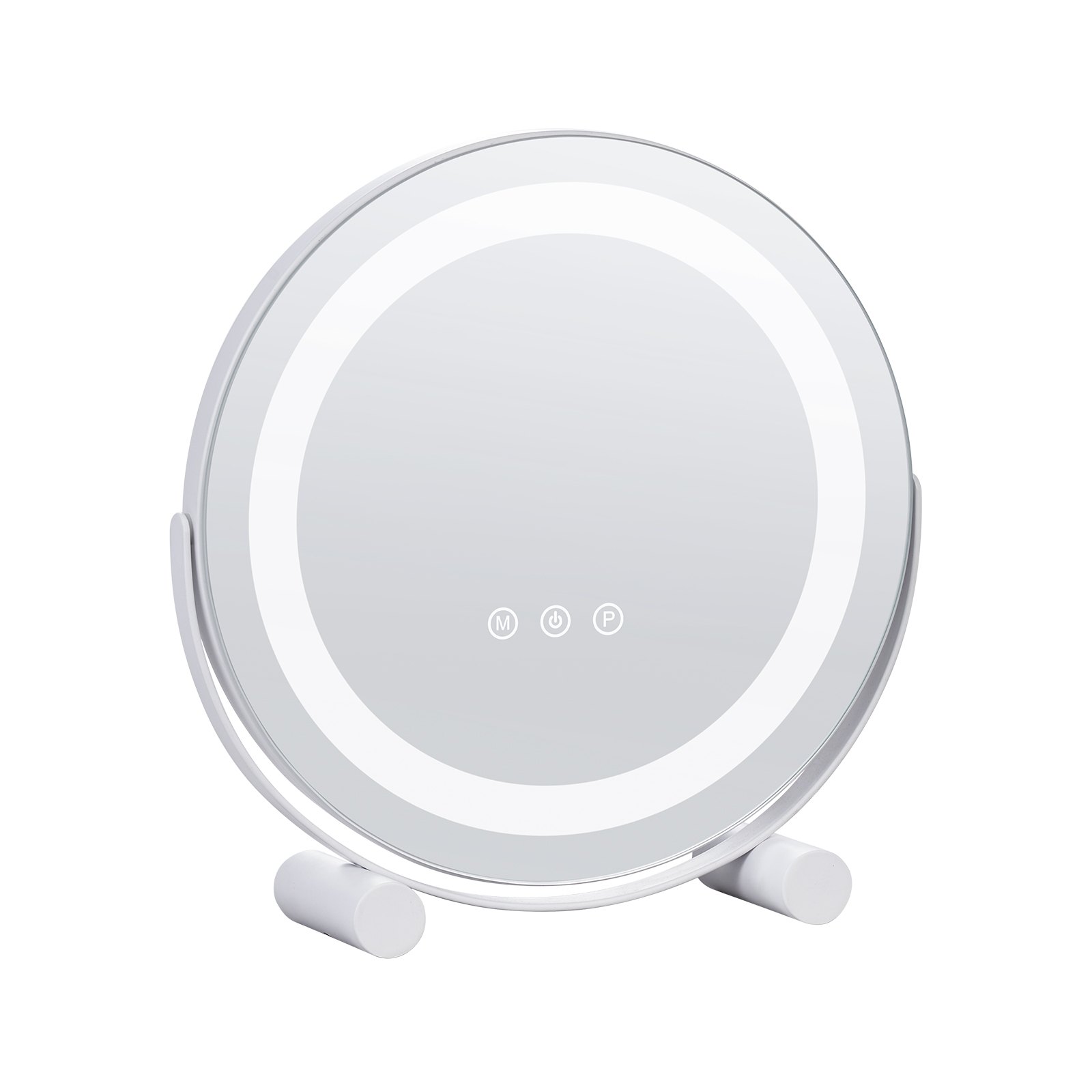 VEVOR Espejo de Tocador Redondo con Luces, LED con 3 Modos de Iluminación de Color, con Espejo de Aumento de 5x, Control Táctil Inteligente, Rotación de 360°, para Mesa Dormitorio, 310 x 100 x 320 mm