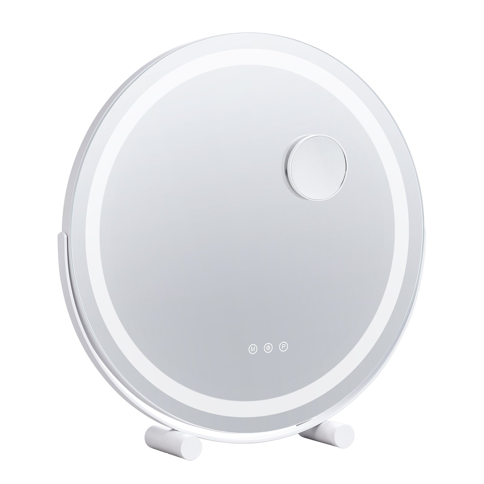 VEVOR Espejo de Tocador Redondo Iluminado con Luces, LED con 3 Modos de Iluminación de Color, con Espejo de Aumento de 5x, Control Táctil Inteligente, Rotación de 360°, 513 x 100 x 523 mm(Blanco)