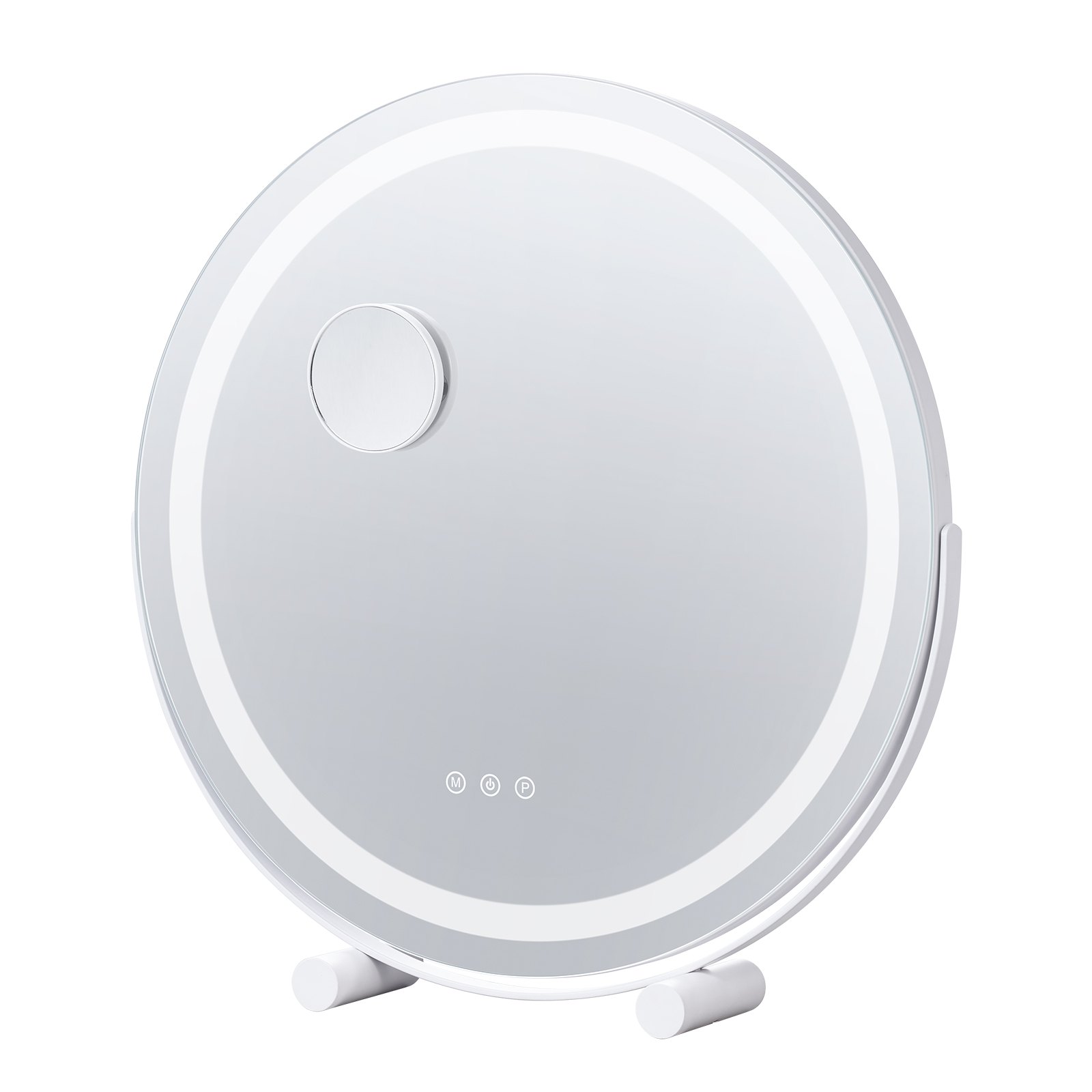 VEVOR Espejo de Tocador Redondo Iluminado con Luces, LED con 3 Modos de Iluminación de Color, con Espejo de Aumento de 5x, Control Táctil Inteligente, Rotación de 360°, 513 x 100 x 523 mm(Blanco)