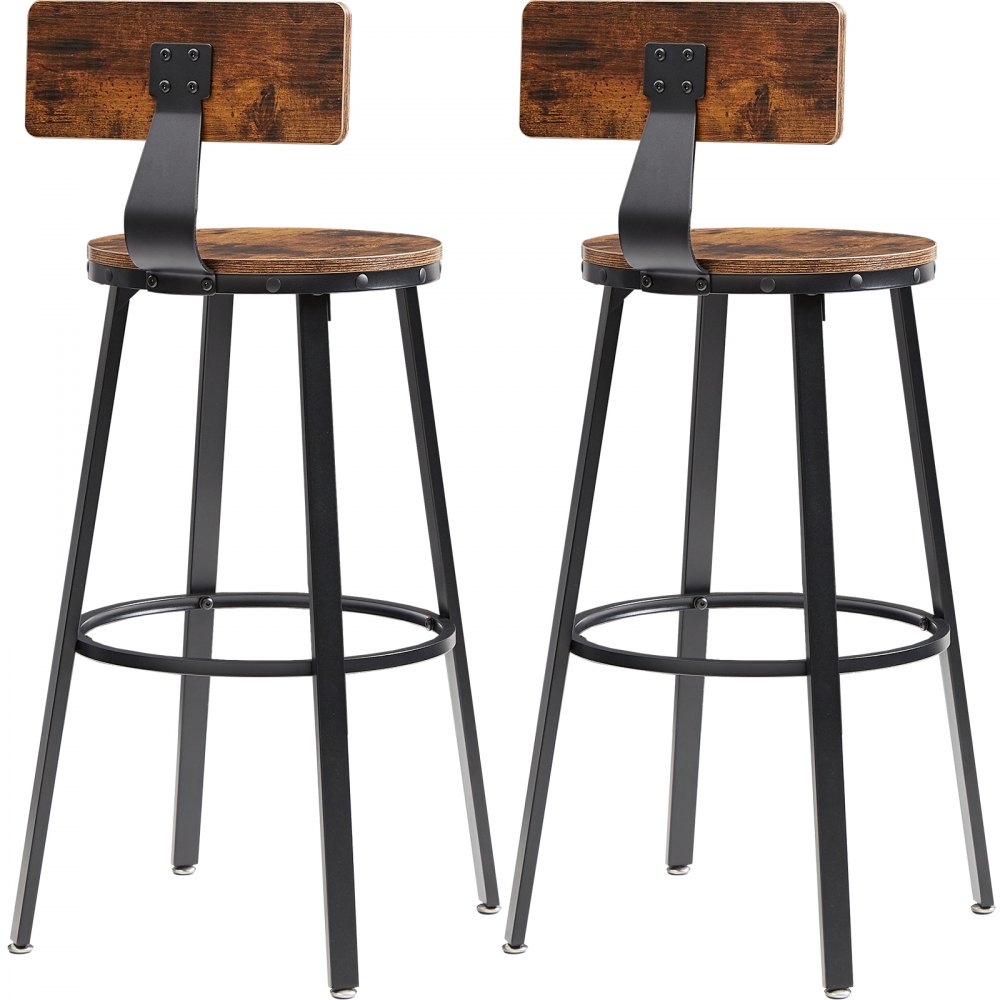 VEVOR Juego de 2 Taburetes Rústicos Sillas de Bar Redondas con Respaldo 99 cm