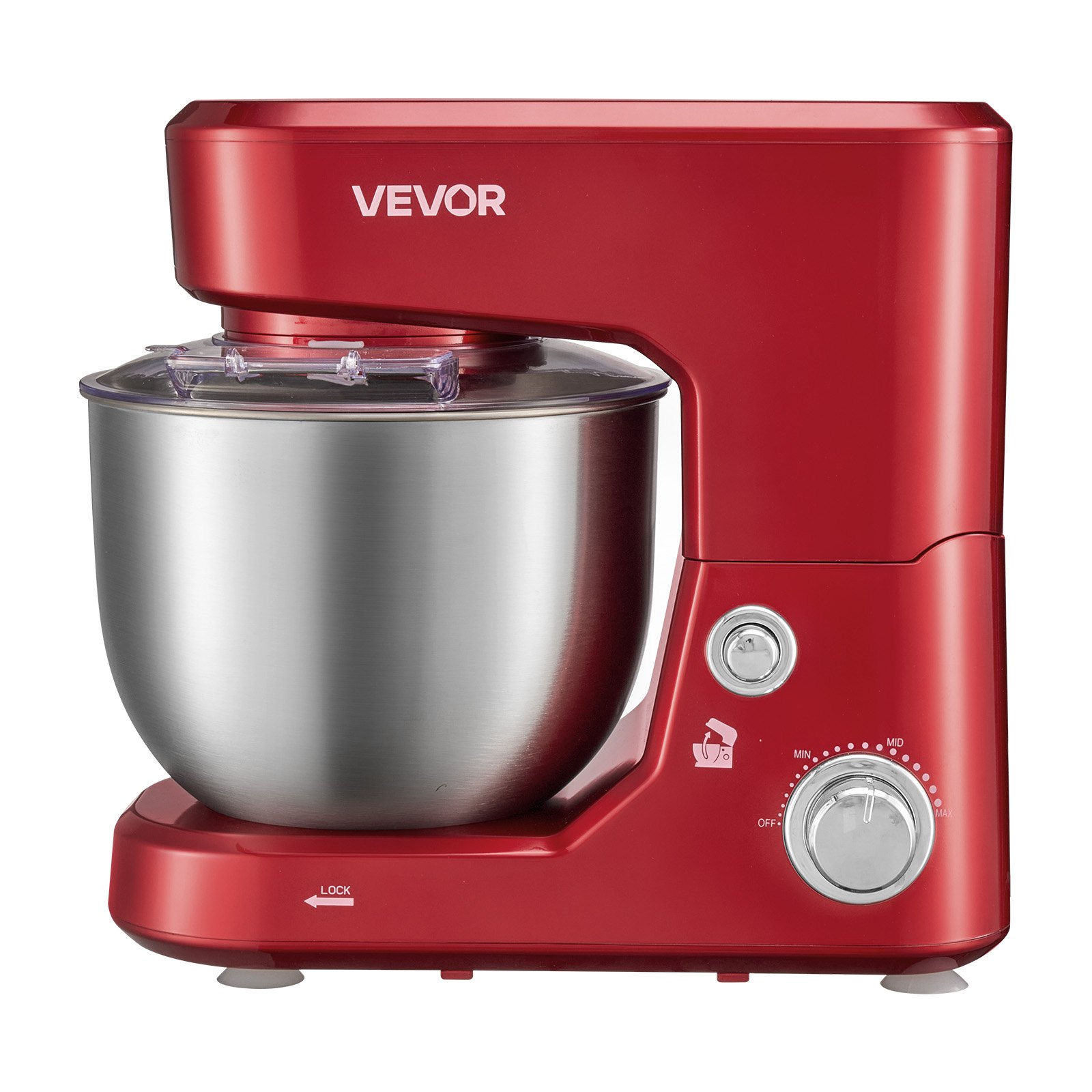VEVOR Batidora Amasadora de Repostería 1000 W, 3 Velocidades, Boles 5 L y 4 L de Acero Inoxidable, Protector Antisalpicaduras, Cabezal Inclinable, con Gancho para Amasar, para Hornear, Mezclar, Batir