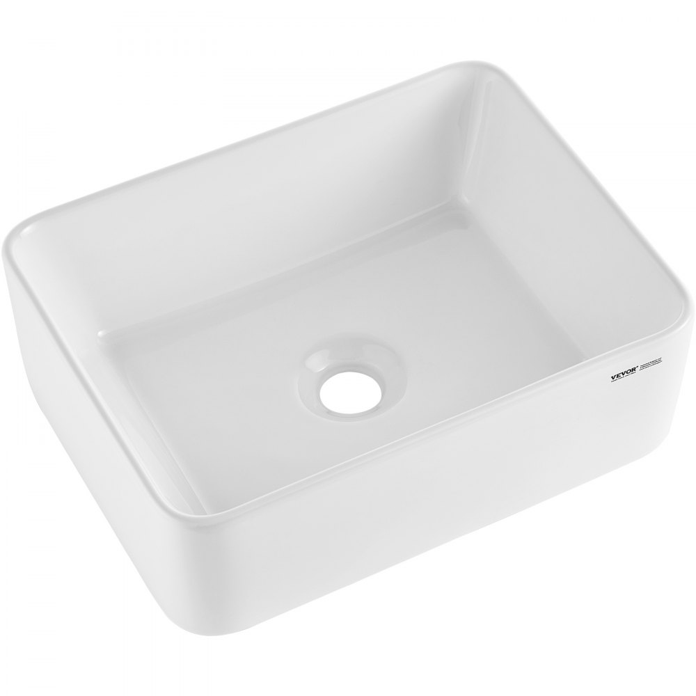 VEVOR Rectangular Countertop Washbasin, 406 x 305 x 133 mm, Bathroom Countertop Washbasin, Modern Style Ceramic Washbasin, for Toilets, Hotels, Restaurants, Bright White