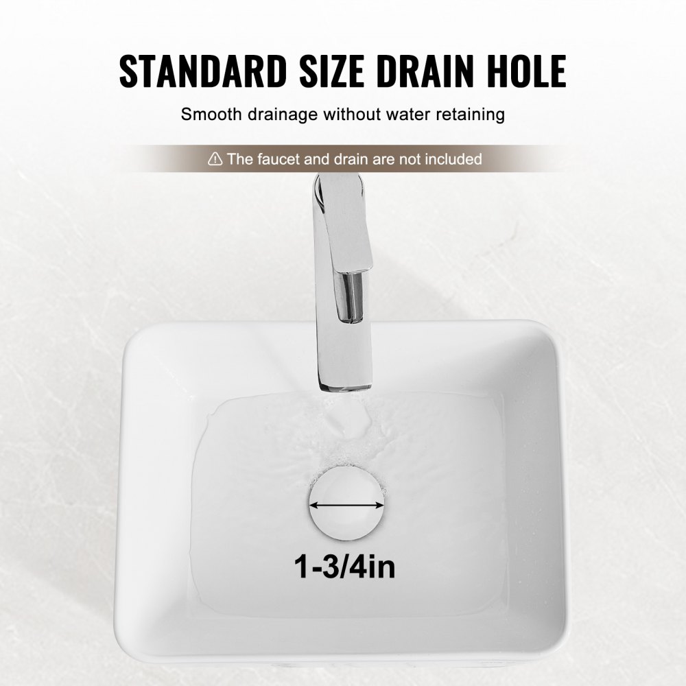 Lavabo rectangular VEVOR, lavabo de baño de 16" x 12", lavabo de cerámica blanca sobre encimera, estilo moderno, elegante y luminoso, perfecto para baño, hotel, inodoro, RV