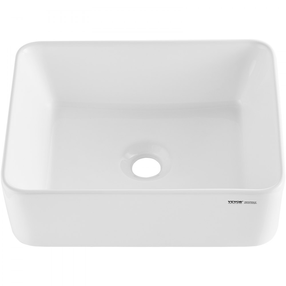 Lavabo rectangular VEVOR, lavabo de baño de 16" x 12", lavabo de cerámica blanca sobre encimera, estilo moderno, elegante y luminoso, perfecto para baño, hotel, inodoro, RV