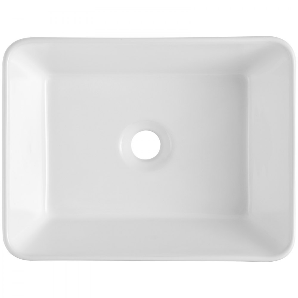 Lavabo rectangular VEVOR, lavabo de baño de 16" x 12", lavabo de cerámica blanca sobre encimera, estilo moderno, elegante y luminoso, perfecto para baño, hotel, inodoro, RV