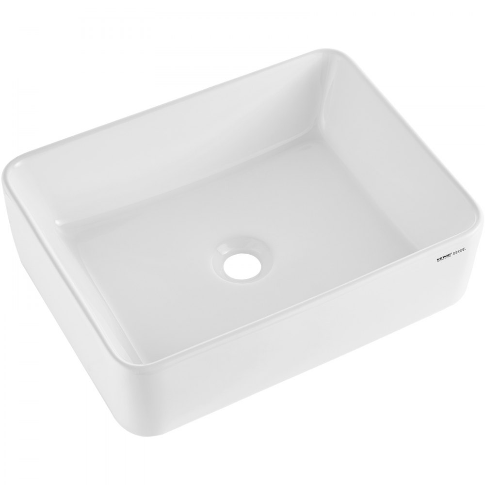 Lavabo rectangular VEVOR, lavabo de cerámica blanca para baño de 19" x 14,7", lavabo de cerámica blanca para baño sobre encimera, estilo moderno, elegante y luminoso, perfecto para baño, hotel, inodoro, RV