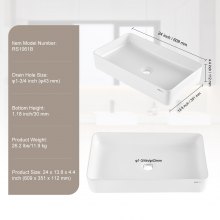 VEVOR Lavabo de Cerámica Moderno de 609 x 351 x 112 mm para Baño Encimera Blanco