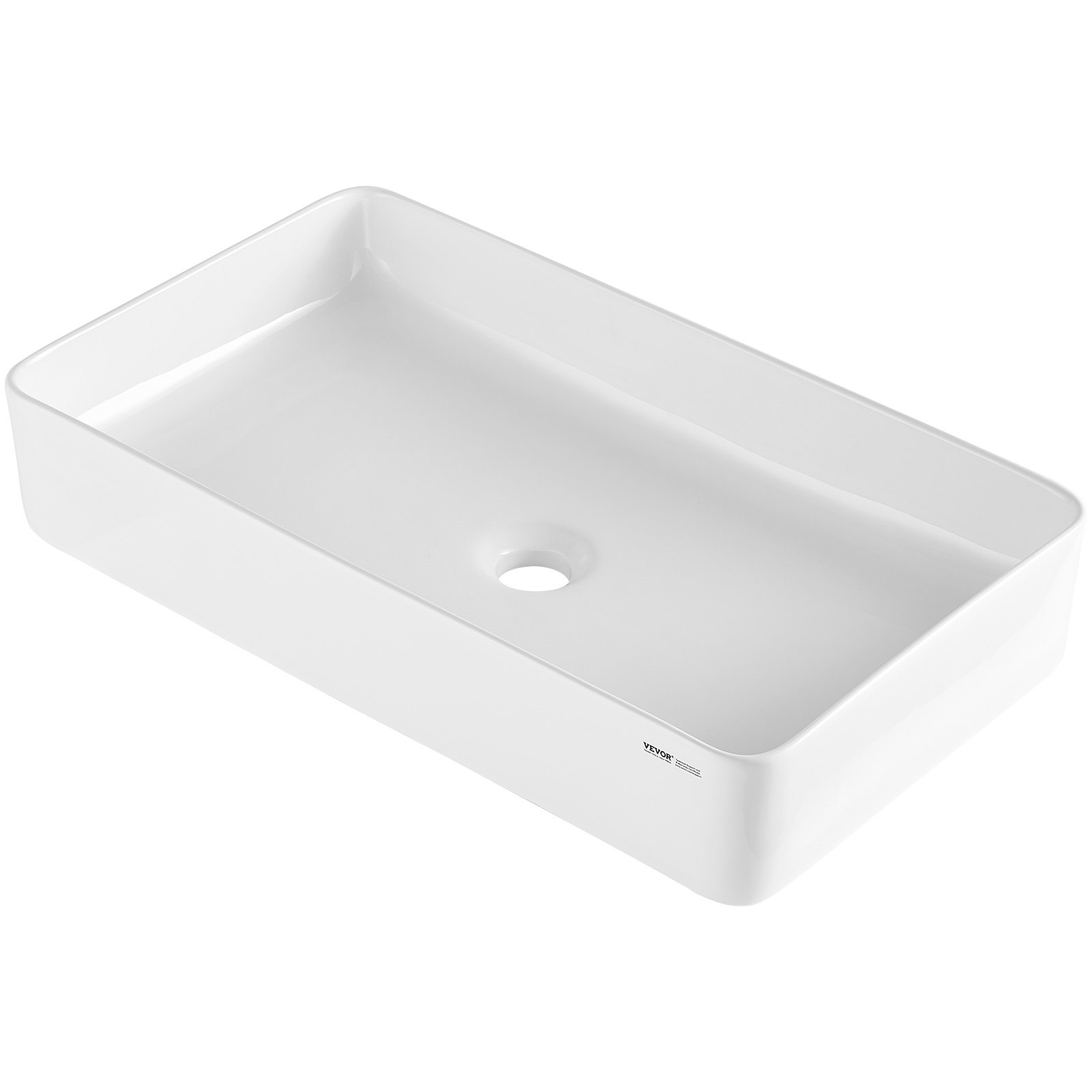 VEVOR Rectangular Countertop Washbasin, 61 x 35 cm, Bathroom Countertop Washbasin, White Ceramic Sink, Modern Style, Bright and Elegant, Well Packaged for Bathroom, Hotel, Toilet, Campervan