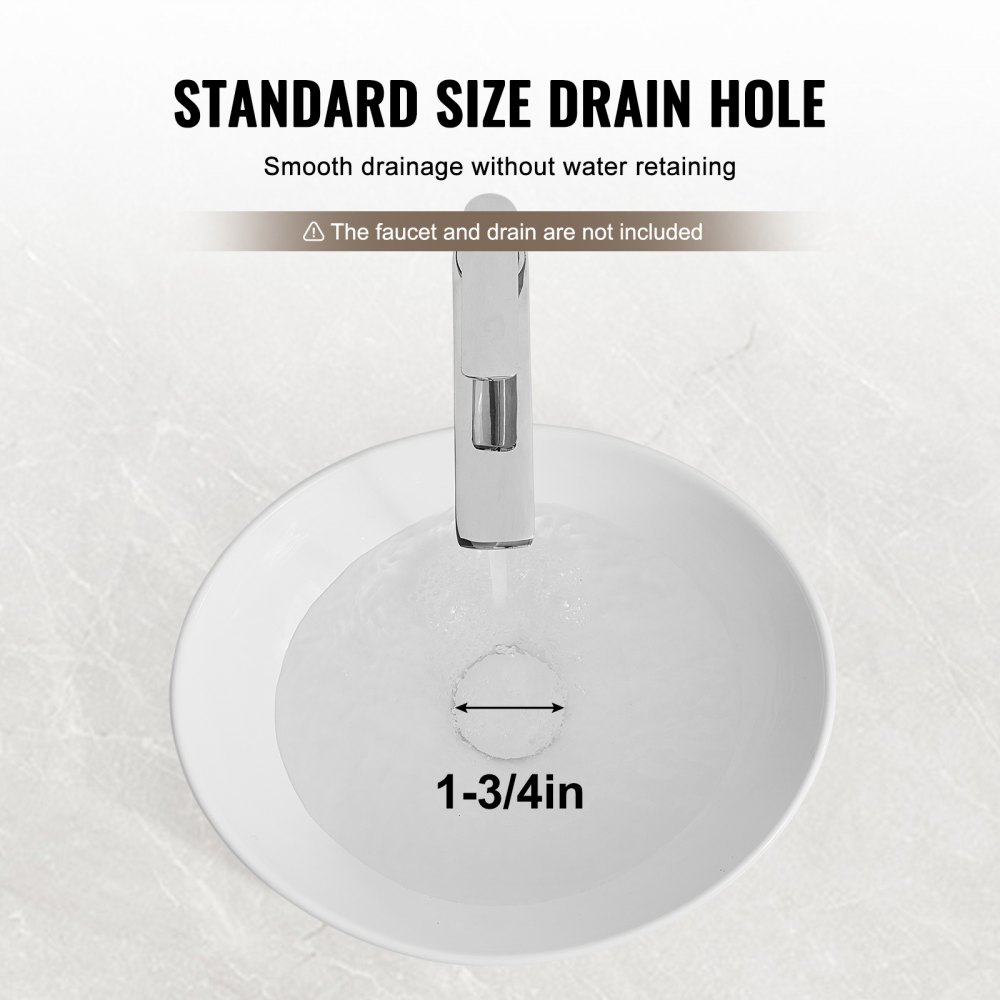 Lavabo ovalado VEVOR, lavabo de baño de 16" x 13,4", lavabo de cerámica blanca sobre encimera, lavabo de estilo moderno, perfecto para baño, hotel, inodoro, RV