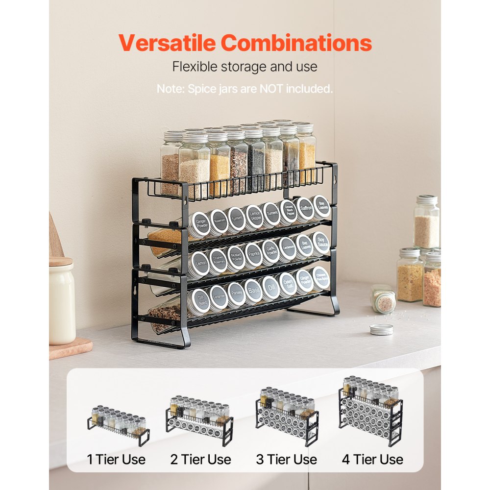 VEVOR Removable Spice Rack, 4-Tier Spice Holder Organizer, Stackable Spice Stand (401 x 116 x 271 mm), Kitchen Storage for Countertop, Kitchen Pantry, Pantry, Black