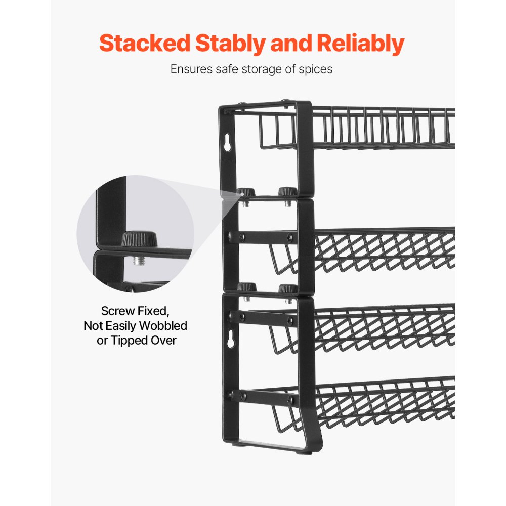 VEVOR Removable Spice Rack, 4-Tier Spice Holder Organizer, Stackable Spice Stand (401 x 116 x 271 mm), Kitchen Storage for Countertop, Kitchen Pantry, Pantry, Black