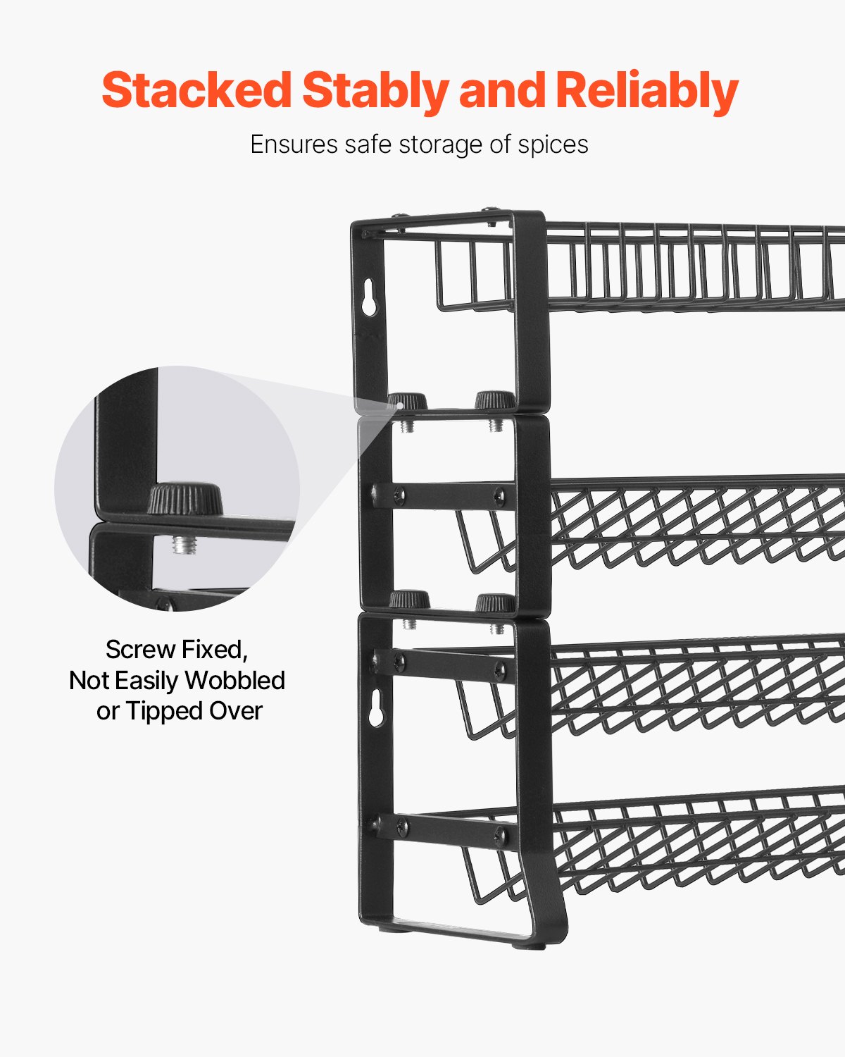 VEVOR Removable Spice Rack, 4-Tier Spice Holder Organizer, Stackable Spice Stand (401 x 116 x 271 mm), Kitchen Storage for Countertop, Kitchen Pantry, Pantry, Black