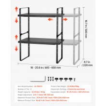 VEVOR Estante Organizador de Gabinete de 2 Niveles Acero 650 x 220 x 500 mm