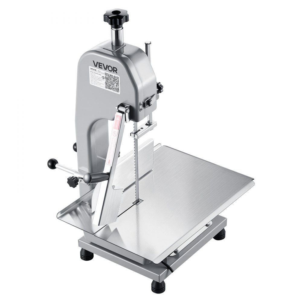 Sierra de cinta eléctrica comercial para carne VEVOR, máquina cortadora de huesos de acero inoxidable de 650 W para encimera, Workbeach de 12,4" x 18,1", grosor máximo de corte de 4,33 pulgadas, cortadora de carne congelada para costillas de cerdo y res