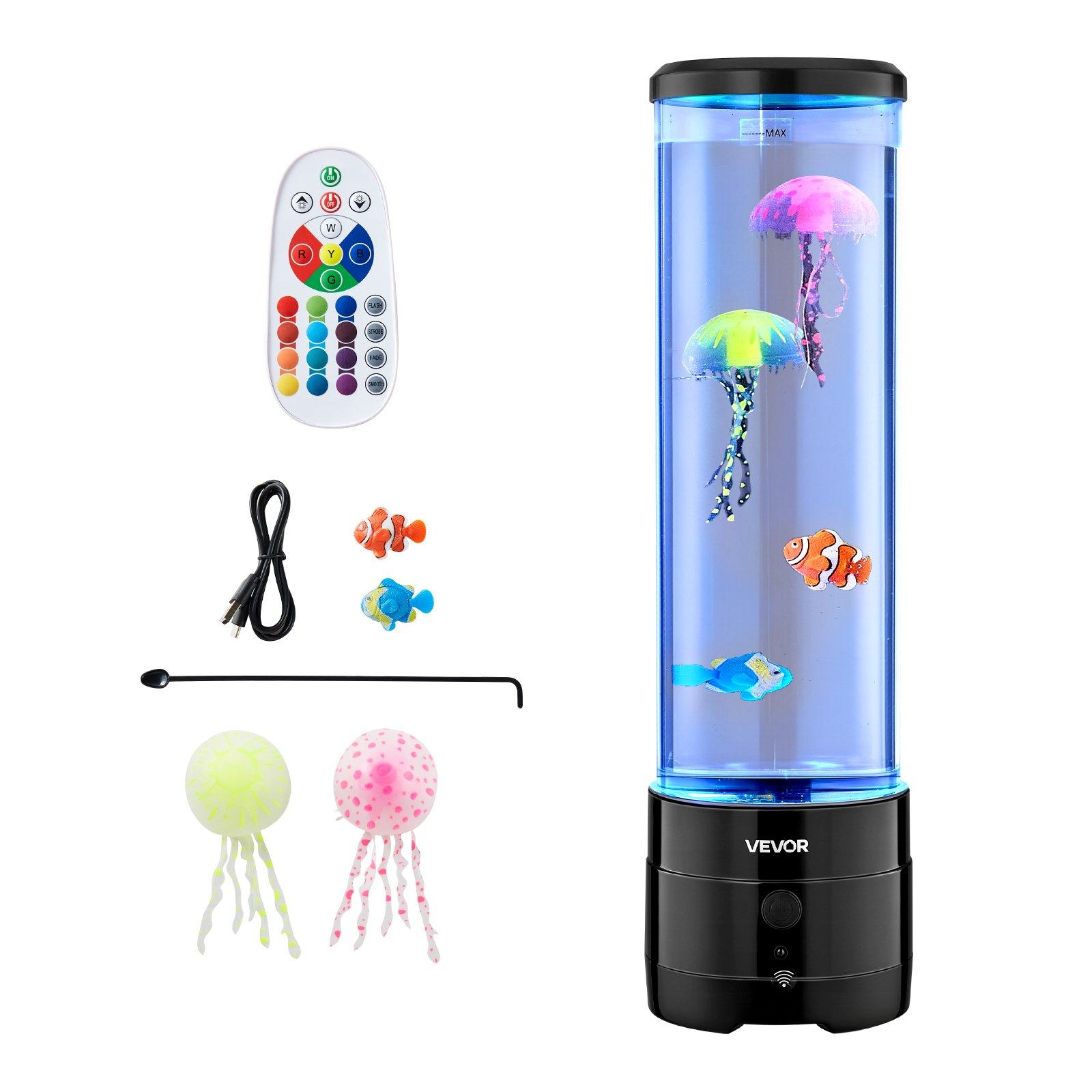 VEVOR Sensory Bubble Tube Lamp, 16 Color Changing Light Effects, Water Fish Lamp with Built-in Bluetooth Speaker & White Noise, Fake Aquarium Tank Night Light for Bedroom Living Room Home Decor