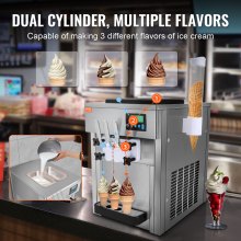 VEVOR Máquina de Helados Comercial 20 L/h 1800 W 3 Sabores Máquina para Hacer Helados 2 Tolvas de 4 L Independiente Pre-Refrigeración Limpieza Automática para Restaurante Bar Mercado Tienda