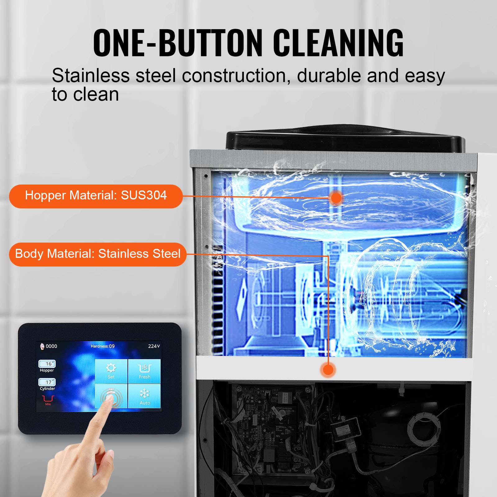 VEVOR Commercial Ice Cream Machine, 10 L/h Capacity, Soft Serve Machine, Single Flavor, Countertop, 4 L Hopper, 1.6 L Cylinder, Touchscreen, Automatic Cleaning, Pre-Cooling, Snack Bars