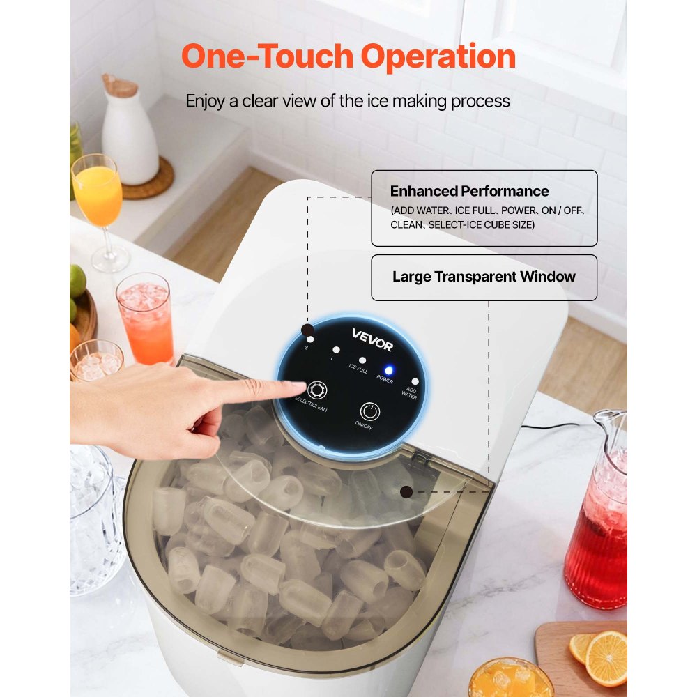 VEVOR Máquina de Hielo de Mesa, 7 Cubitos de Hielo en 6 Minutos, 11,8 kg al Día, Autolimpiable, Helado Esférico, con Pala, ideal para el Hogar, la Cocina, la Oficina, Bares y Fiestas, Blanco