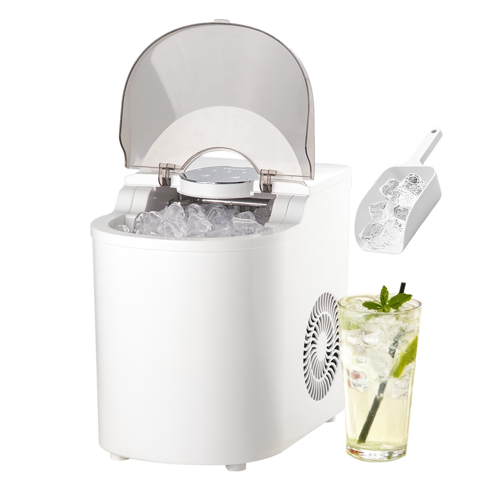 VEVOR Máquina de Hielo de Mesa, 7 Cubitos de Hielo en 6 Minutos, 11,8 kg al Día, Autolimpiable, Helado Esférico, con Pala, ideal para el Hogar, la Cocina, la Oficina, Bares y Fiestas, Blanco