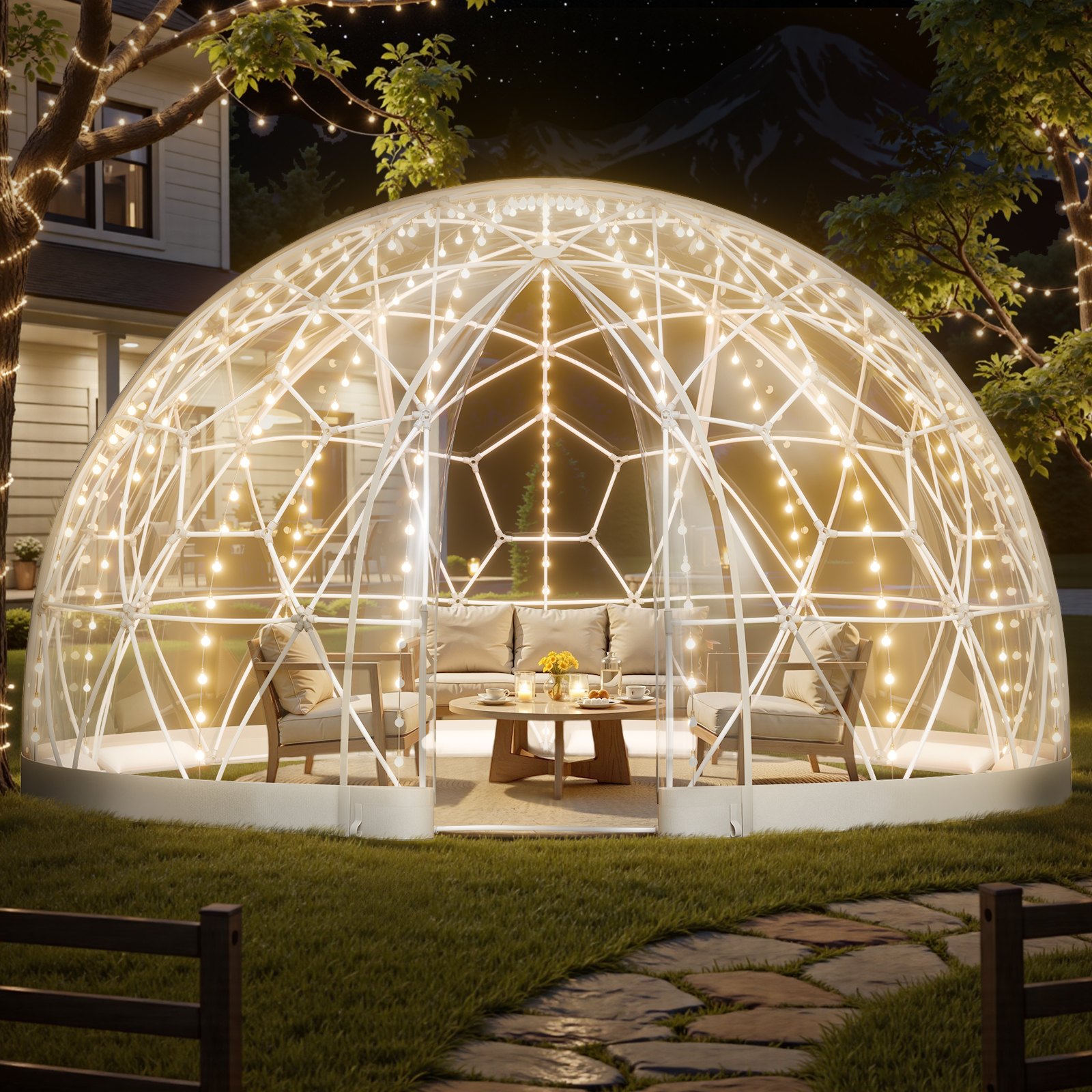 VEVOR Garden Dome Tent, 4.5 x 2.7 m Outdoor Clear Bubble Tent for 10-14 Person, Weatherproof Geodesic Dome Greenhouse with Window, PVC Igloo Tents for Backyard Patios Camping Party Wedding