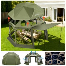 VEVOR Carpa Plegable de 13 Lados 3,96 x 3,96 m, Pérgola de Jardín con Techo Desmontable y Bolsa de Transporte, Carpa de Exterior para 10 a 12 Personas, para Fiesta, Camping, Playa, Patio, Verde
