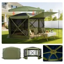 VEVOR Carpa Plegable de 6 Lados 3,6 x 3,6 m, Pérgola de Jardín con Techo Desmontable y Bolsa de Transporte, Carpa de Exterior para 8 a 10 Personas, para Fiesta, Camping, Playa, Patio, Jardín, Verde
