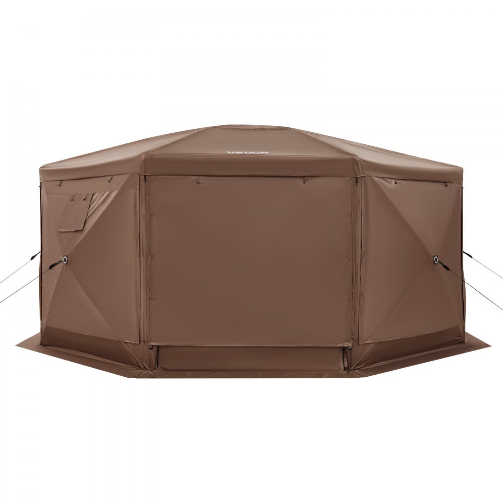 VEVOR Carpa Plegable de 8 Lados 4,57 x 4,57 m, Pérgola de Jardín con Techo Desmontable y Bolsa de Transporte, Carpa de Exterior para 12 a 15 Personas, para Fiesta, Camping, Playa, Patio, Marrón