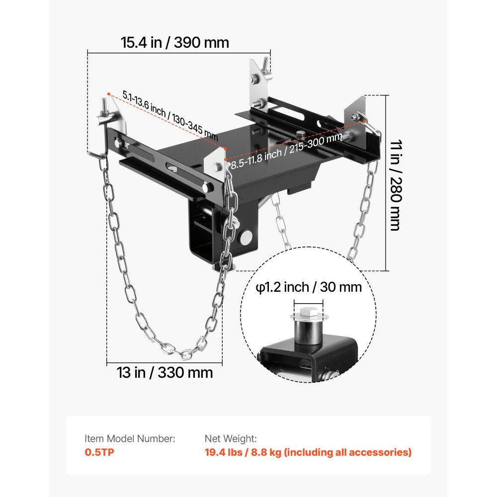 VEVOR Bandeja Adaptadora para Gato de Transmisión, Capacidad de 0,5 T, Acero Resistente, para Gato de Coche, con Eje de Sillín Extraíble de 30 mm, Color Negro, Carga 500 kg, 390 x 330 x 280 mm