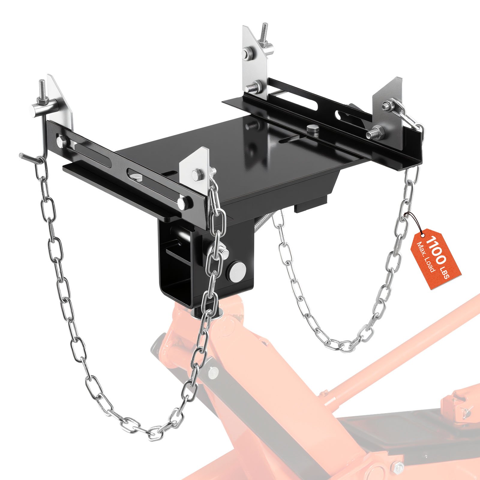 VEVOR Bandeja Adaptadora para Gato de Transmisión, Capacidad de 0,5 T, Acero Resistente, para Gato de Coche, con Eje de Sillín Extraíble de 30 mm, Color Negro, Carga 500 kg, 390 x 330 x 280 mm