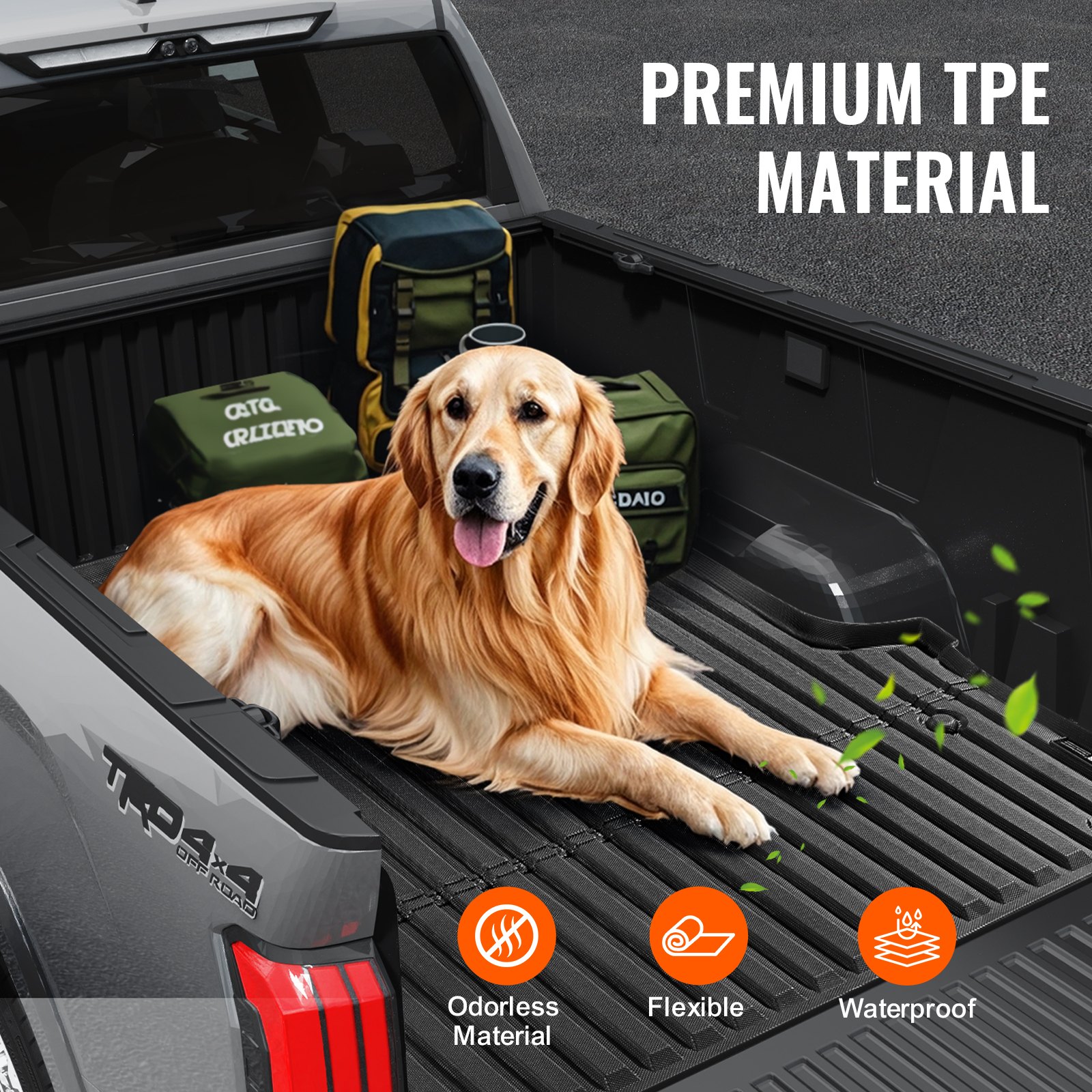 VEVOR Truck Bed Mat Compatible with Toyota Tundra 2022-2024, TPE Truck Bed Mat 1650 x 1550 x 45 mm, Black, Easy to Clean, Thick Mattress, Ideal for Transport